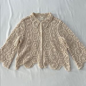 Ultra Pink Cream Crotchet Button Down Top